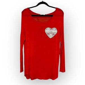 Twenty Second-Red Long Sleeve Gown with Lace Heart Design-GUC-Sz Small